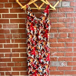 Jessica Red and Orange Floral Midi Dress